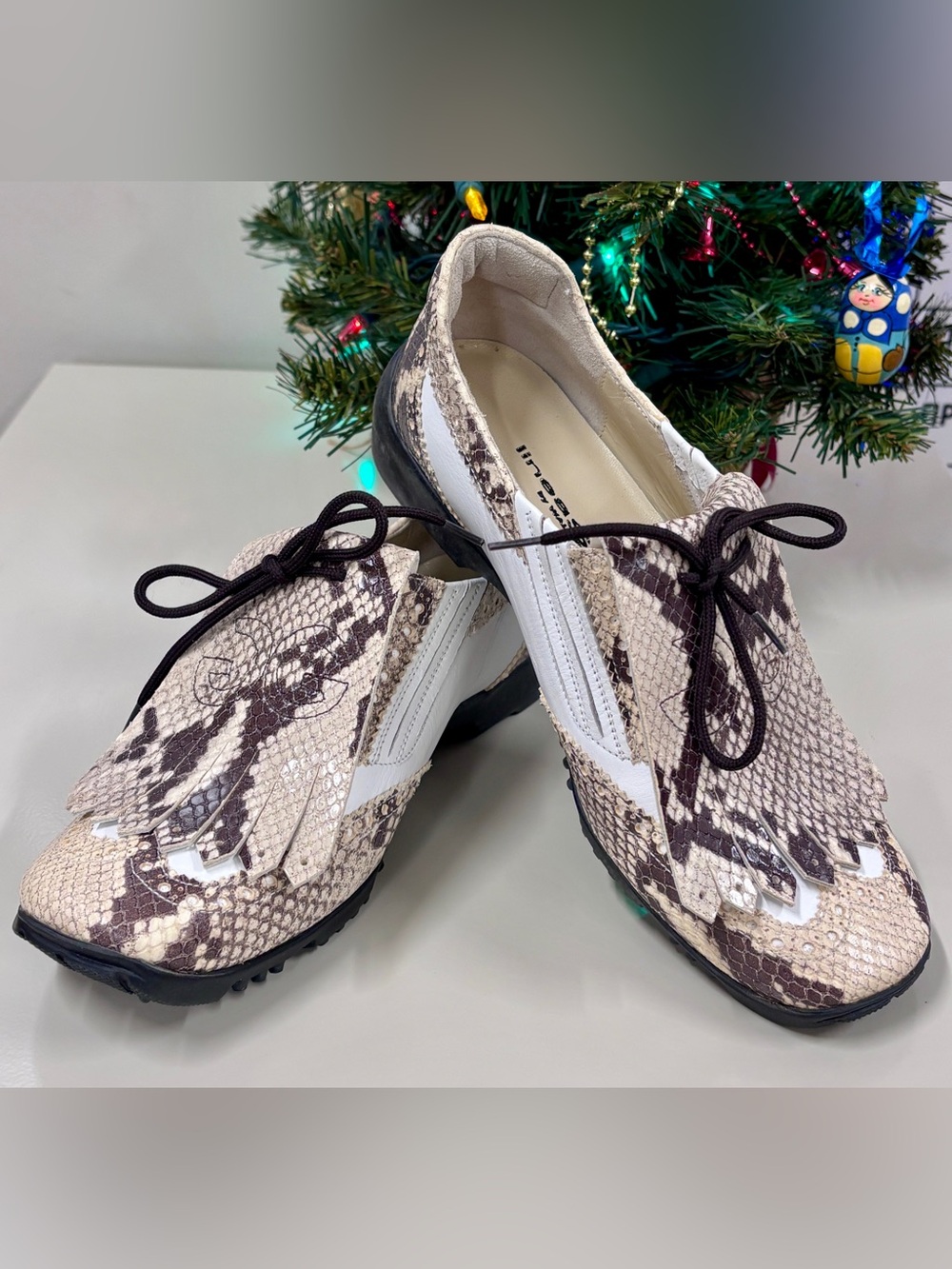 Walter Genuin Chloe Women's Snake Print Leather Golf Shoes Loafers, Made inItaly
